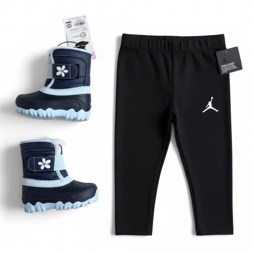 Jordan Logo Leggings + Member’s Mark Snow Boots Black Blue 2-Piece Gift Set 24M